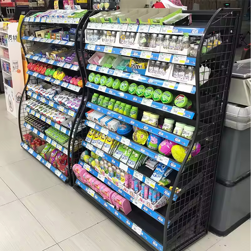 Prateleiras de exposição de produtos de vários níveis para supermercados Prateleiras de exposição de produtos de vários níveis para supermercados